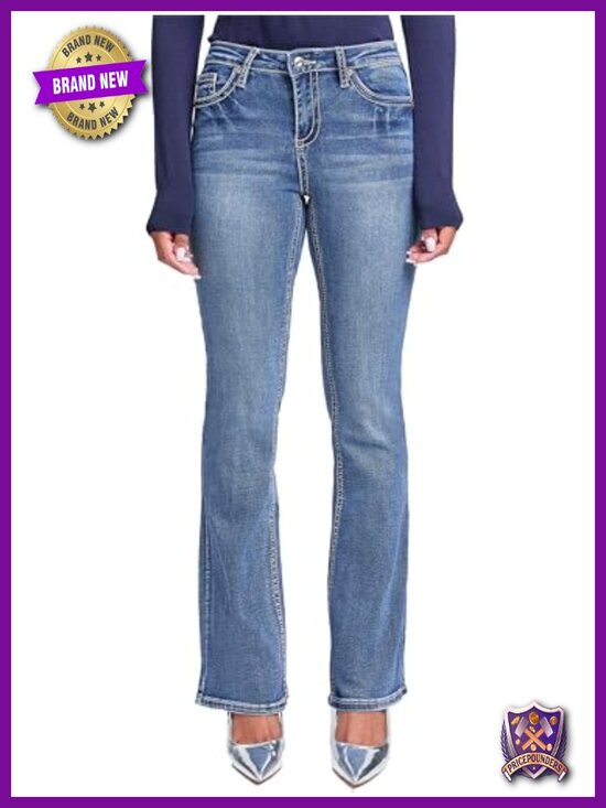 Denim - Mid Rise Heavy Stitch Bootcut Cross Studded Jeans